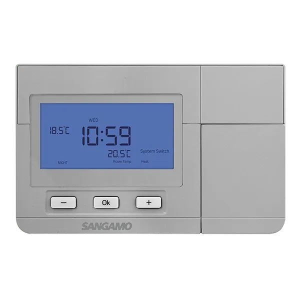 Sangamo CHPRSTATDPS Choice Plus Silver 7 Day Programmable Digital Room Thermostat WithFrost Protection