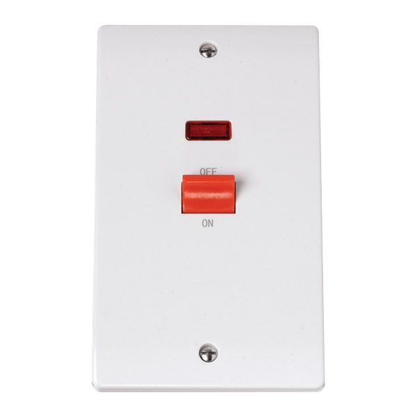 Click CCA203 Curva White Plastic 2 Gang 45A 2 Pole Switch With Neon