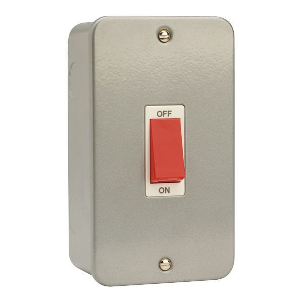 Click CL202 Essentials Metal Clad 45A 2 Gang 2 Pole Vertical Plate Switch