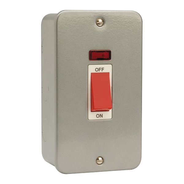 Click CL203 Essentials Metal Clad 45A 2 Gang 2 Pole Vertical Neon Plate Switch