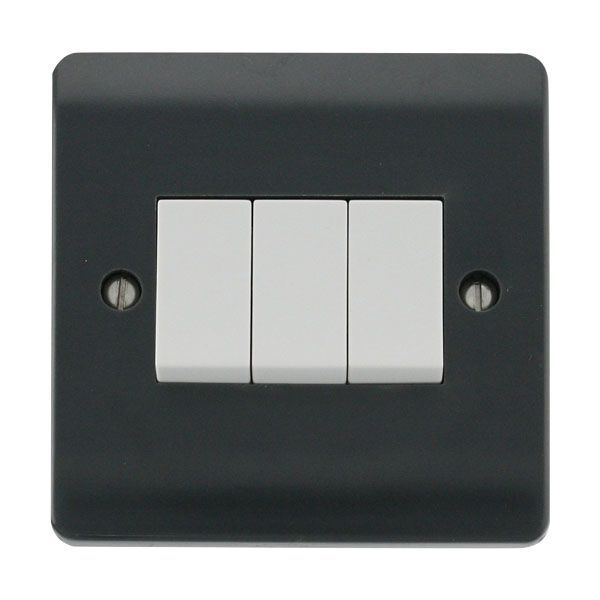 Click CMA013AG Mode Part M Anthracite Grey 3 Gang 10AX 2 Way Plate Switch