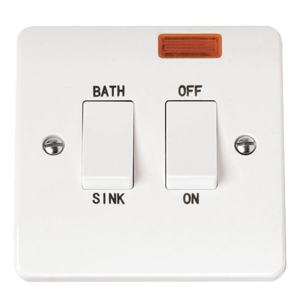 Click CMA024 Polar White Mode 20A 2 Pole Neon Sink or Bath Plate Switch