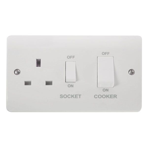 45A Double Pole Switch & 13A Switched Socket White Kitchen Cooker Sockets Switch 