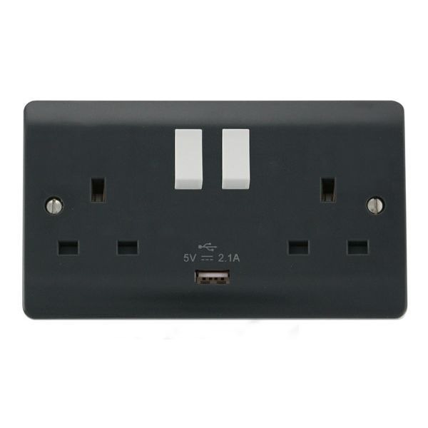 Click CMA770AG Mode Part M Anthracite Grey 2 Gang 13A 1x USB-A 2.1A Switched Socket Outlet 
