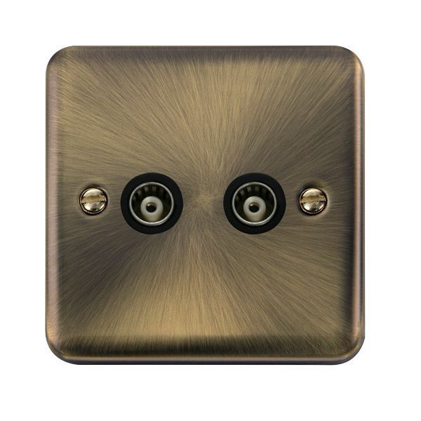Click DPAB159BK Deco Plus Antique Brass 2 Gang Isolated Co-Axial Socket - Black Insert