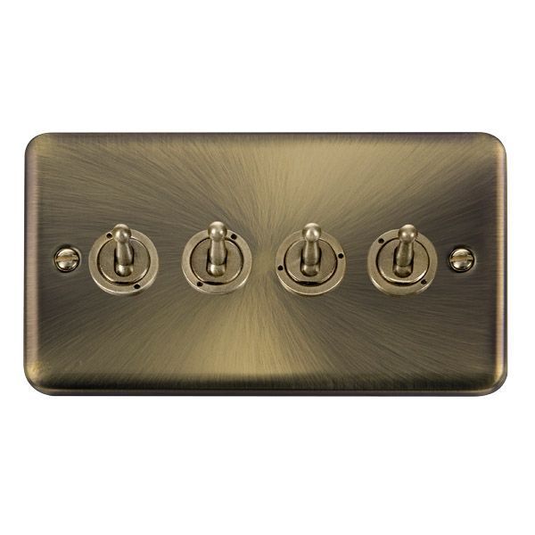 Click DPAB424 Deco Plus Antique Brass 4 Gang 2 Way 10AX Dolly Toggle Switch