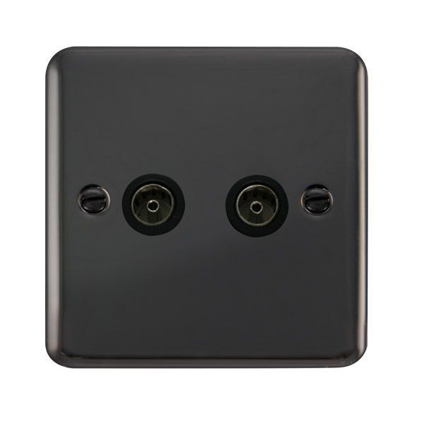 Watch a video of the Click DPBN066BK Deco Plus Black Nickel 2 Gang Non-Isolated Co-Axial Socket - Black Insert