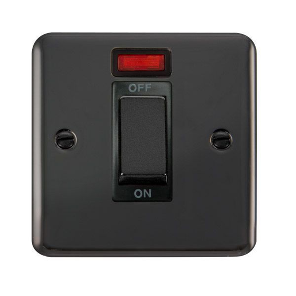 Click DPBN501BK Deco Plus Black Nickel Ingot 1 Gang 45A 2 Pole Neon Switch - Black Insert