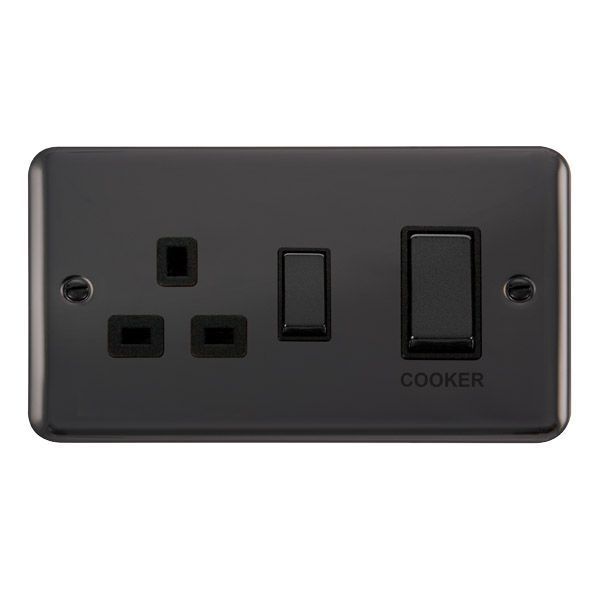 Watch a video of the Click DPBN504BK Deco Plus Black Nickel Ingot 45A Cooker Switch Unit 13A 2 Pole Switched Socket - Black Insert