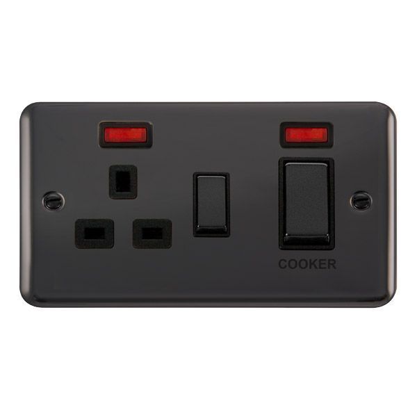 Watch a video of the Click DPBN505BK Deco Plus Black Nickel Ingot 45A Cooker Switch Unit 13A 2 Pole Neon Switched Socket - Black Insert
