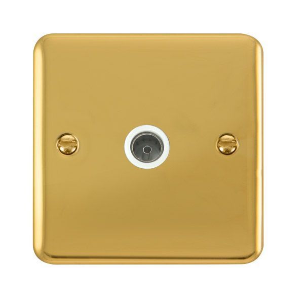 Watch a video of the Click DPBR065WH Deco Plus Polished Brass 1 Gang Non-Isolated Co-Axial Socket - White Insert