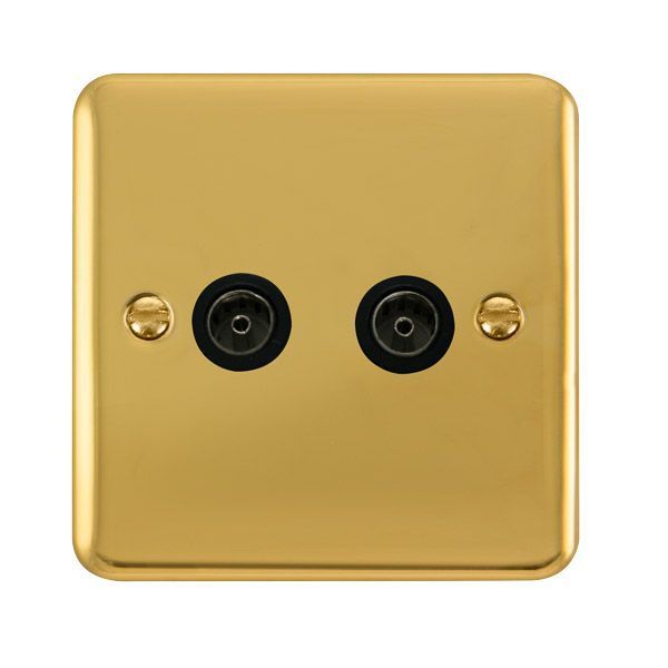 Click DPBR066BK Deco Plus Polished Brass 2 Gang Non-Isolated Co-Axial Socket - Black Insert