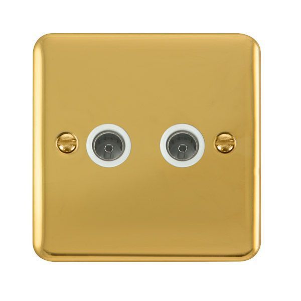 Click DPBR066WH Deco Plus Polished Brass 2 Gang Non-Isolated Co-Axial Socket - White Insert
