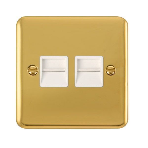 Click DPBR121WH Deco Plus Polished Brass 2 Gang Master Telephone Socket - White Insert