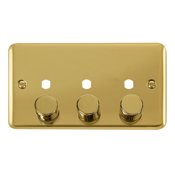 Click DPBR153PL Deco Plus Polished Brass 3 Gang Dimmer Switch Plate with Knobs