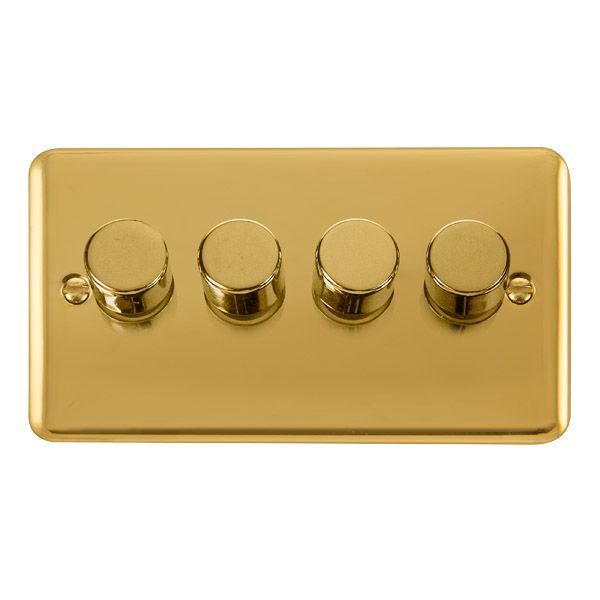 Watch a video of the Click DPBR154 Deco Plus Polished Brass 4 Gang 400W-VA 2 Way Dimmer Switch