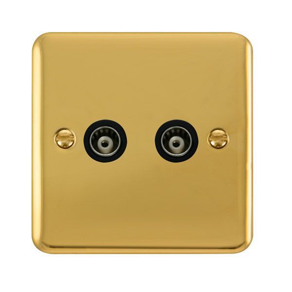 Watch a video of the Click DPBR159BK Deco Plus Polished Brass 2 Gang Isolated Co-Axial Socket - Black Insert