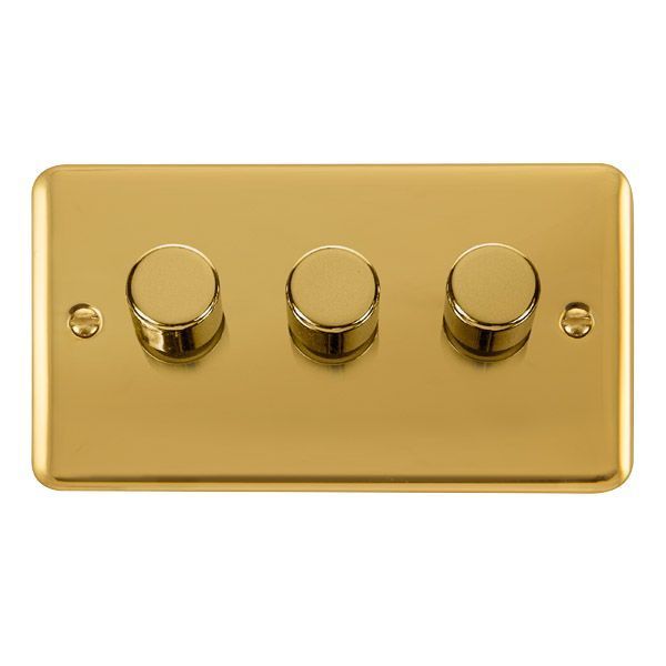 Watch a video of the Click DPBR163 Deco Plus Polished Brass 3 Gang 100W 2 Way LED Dimmer Switch