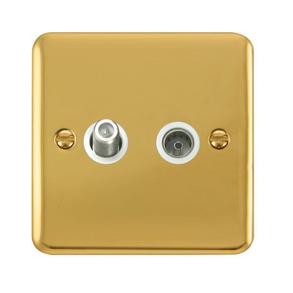 Click DPBR170WH Deco Plus Polished Brass Non-Isolated Satellite Co-Axial Socket - White Insert