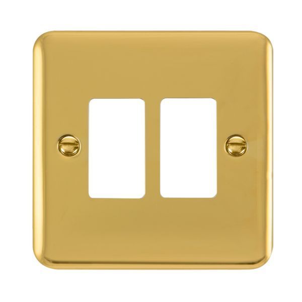 Click DPBR20402 GridPro Polished Brass 2 Gang Deco Plus Front Plate