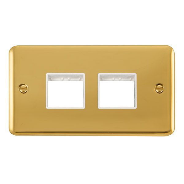 Click DPBR404WH MiniGrid Polished Brass 2 Gang 2x2 Aperture Deco Plus Unfurnished Front Plate - White Insert