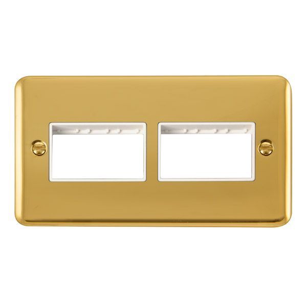 Click DPBR406WH MiniGrid Polished Brass 2 Gang 2x3 Aperture Deco Plus Unfurnished Front Plate - White Insert