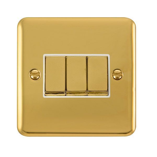 Watch a video of the Click DPBR413WH Deco Plus Polished Brass Ingot 3 Gang 10AX 2 Way Plate Switch - White Insert