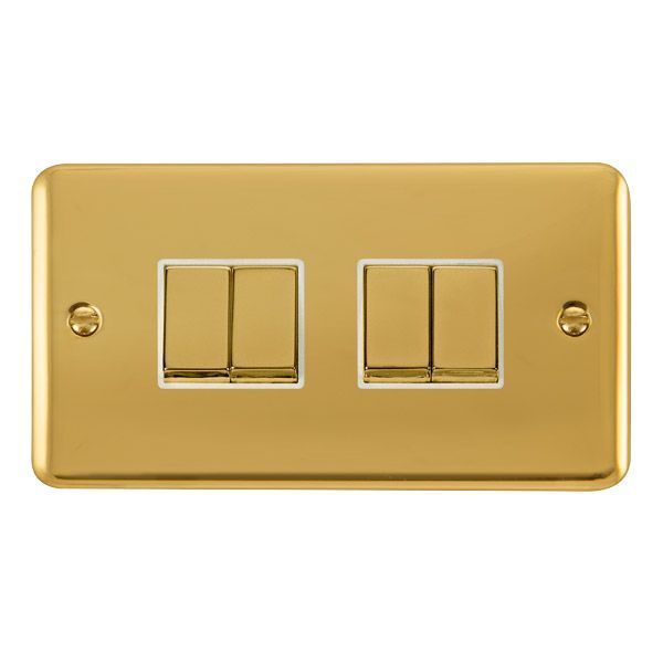 Watch a video of the Click DPBR414WH Deco Plus Polished Brass Ingot 4 Gang 10AX 2 Way Plate Switch - White Insert