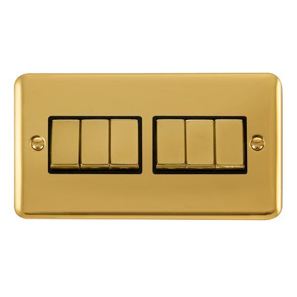 Watch a video of the Click DPBR416BK Deco Plus Polished Brass Ingot 6 Gang 10AX 2 Way Plate Switch - Black Insert