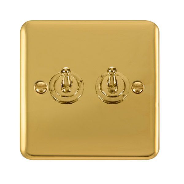 Click DPBR422 Deco Plus Polished Brass 2 Gang 10AX 2 Way Dolly Toggle Switch