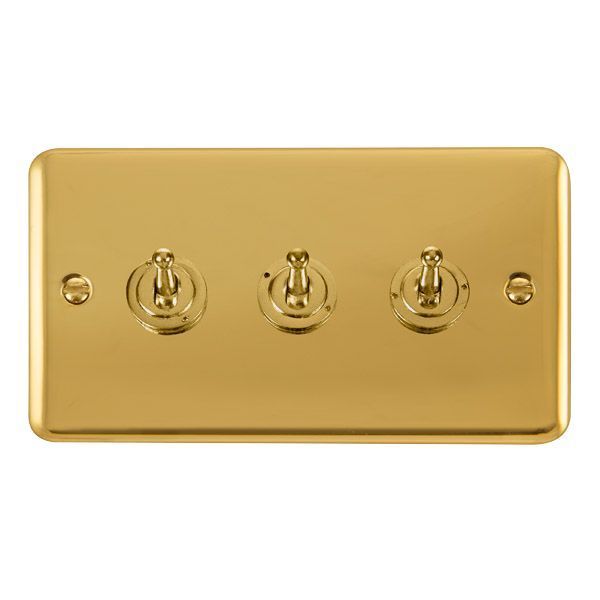 Click DPBR423 Deco Plus Polished Brass 3 Gang 10AX 2 Way Dolly Toggle Switch