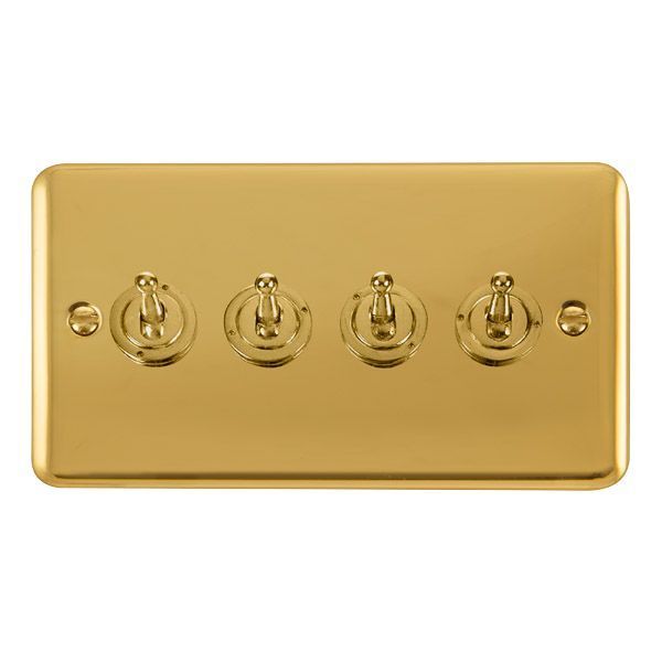 Click DPBR424 Deco Plus Polished Brass 4 Gang 10AX 2 Way Dolly Toggle Switch