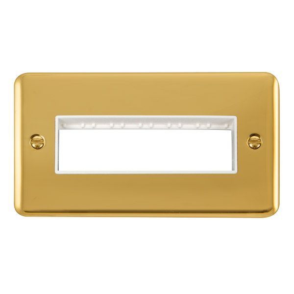Click DPBR426WH MiniGrid Polished Brass 2 Gang 6 In-Line Aperture Deco Plus Unfurnished Front Plate - White Insert