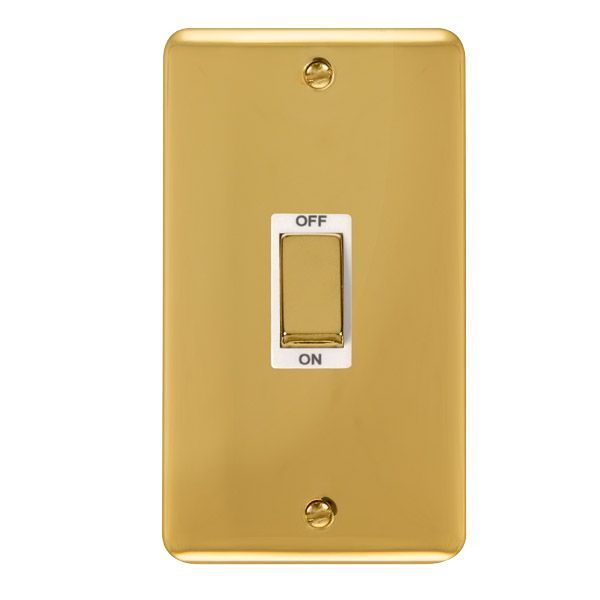 Click DPBR502WH Deco Plus Polished Brass 1 Gang Double Plate 45A 2 Pole Cooker Switch - White Insert