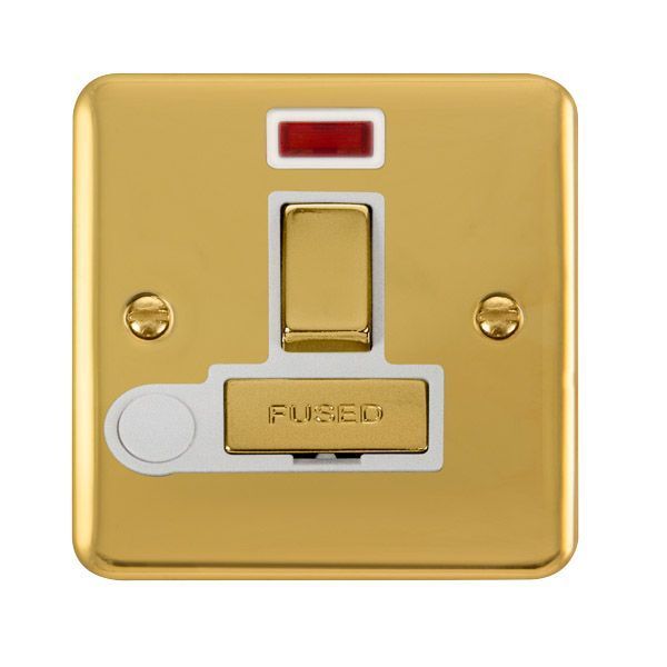 Watch a video of the Click DPBR552WH Deco Plus Polished Brass 13A Flex Outlet Neon Switched Fused Spur Unit - White Insert