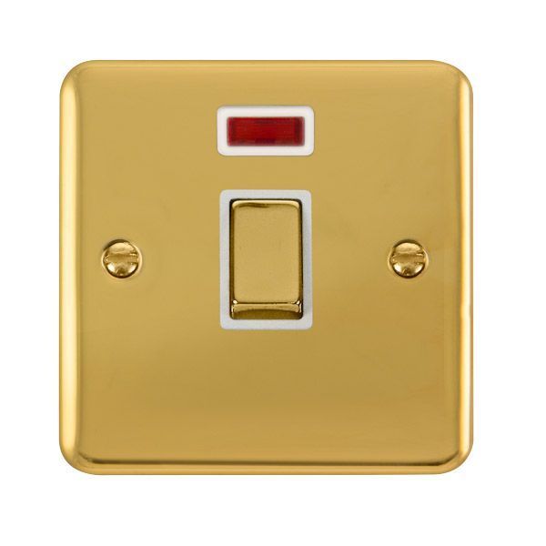 Click DPBR723WH Deco Plus Polished Brass Ingot 1 Gang 20A 2 Pole Neon Switch - White Insert