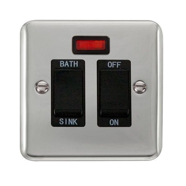 Click DPCH024BK Deco Plus Polished Chrome 20A 2 Pole Sink or Bath Switch - Black Insert