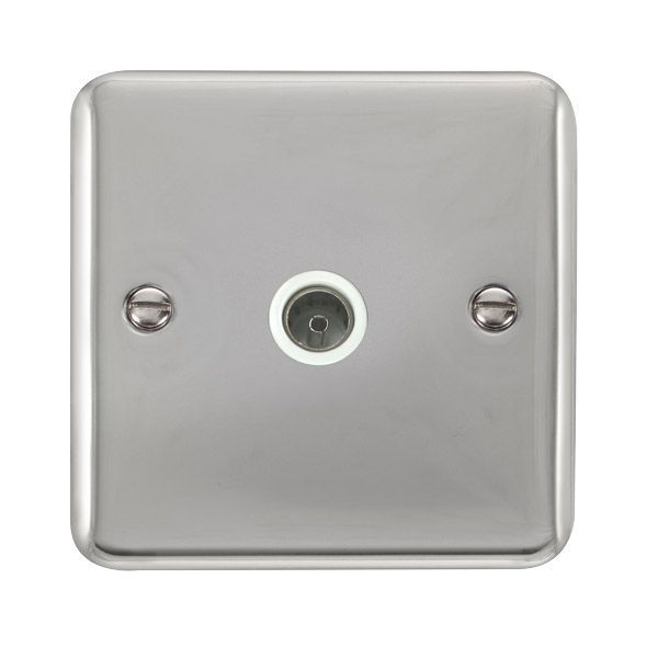 Watch a video of the Click DPCH065WH Deco Plus Polished Chrome 1 Gang Non-Isolated Co-Axial Socket - White Insert