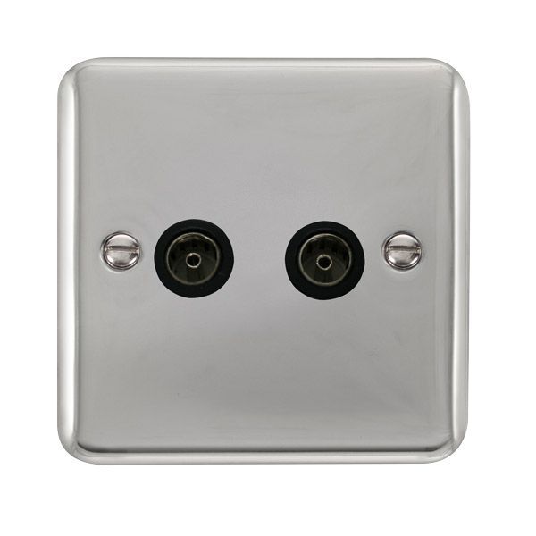 Click DPCH066BK Deco Plus Polished Chrome 2 Gang Non-Isolated Co-Axial Socket - Black Insert