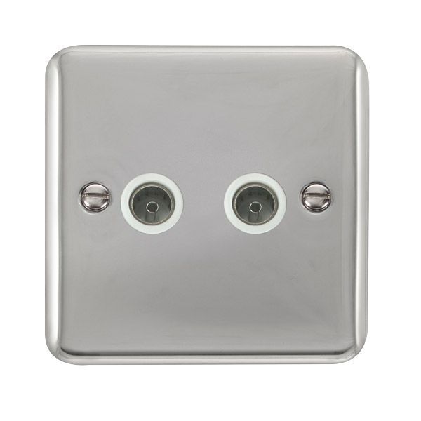 Click DPCH066WH Deco Plus Polished Chrome 2 Gang Non-Isolated Co-Axial Socket - White Insert