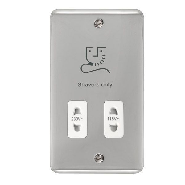 Watch a video of the Click DPCH100WH Deco Plus Polished Chrome Dual Voltage 115-230V Shaver Socket - White Insert
