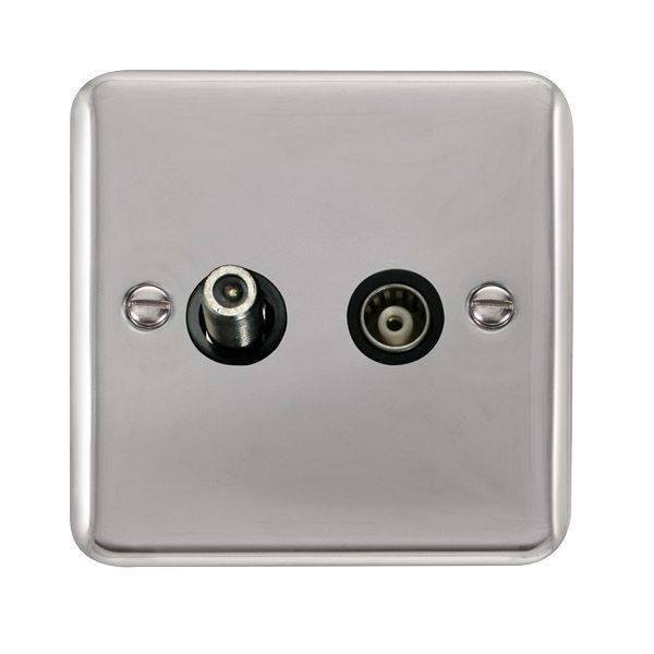Watch a video of the Click DPCH157BK Deco Plus Polished Chrome Isolated Satellite Co-Axial Socket - Black Insert
