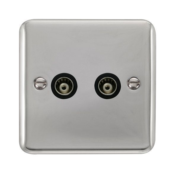 Click DPCH159BK Deco Plus Polished Chrome 2 Gang Isolated Co-Axial Socket - Black Insert