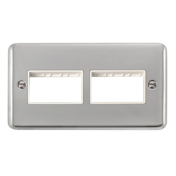 Click DPCH406WH MiniGrid Polished Chrome 2 Gang 2x3 Aperture Deco Plus Unfurnished Front Plate - White Insert