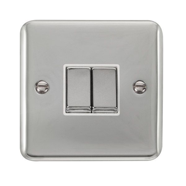 Watch a video of the Click DPCH412WH Deco Plus Polished Chrome Ingot 2 Gang 10AX 2 Way Plate Switch - White Insert
