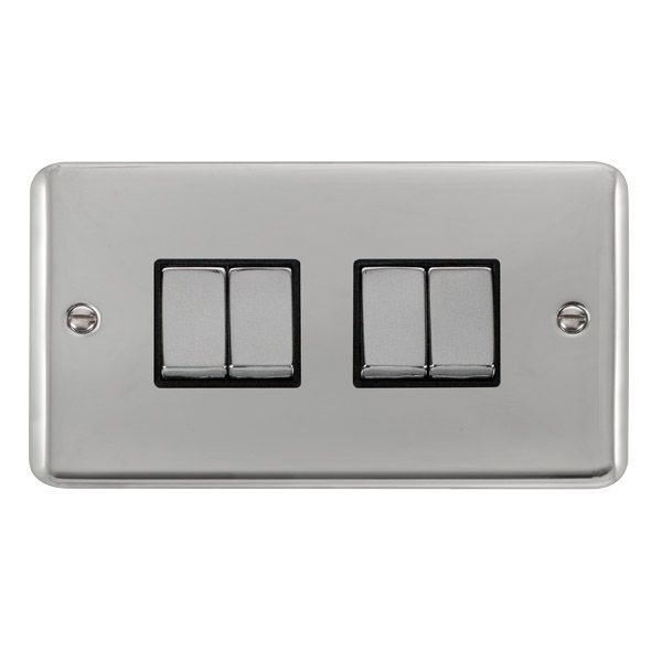 Watch a video of the Click DPCH414BK Deco Plus Polished Chrome Ingot 4 Gang 10AX 2 Way Plate Switch - Black Insert