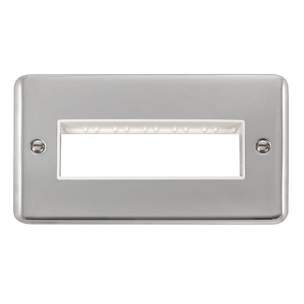 Click DPCH426WH MiniGrid Polished Chrome 2 Gang 6 In-Line Aperture Deco Plus Unfurnished Front Plate - White Insert