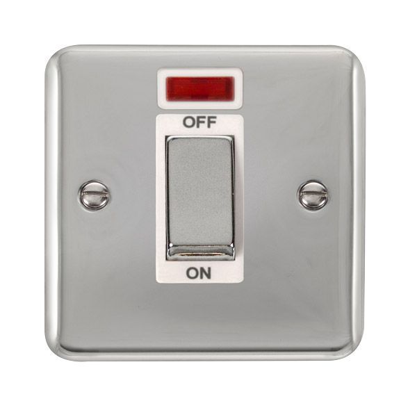 Watch a video of the Click DPCH501WH Deco Plus Polished Chrome 1 Gang 45A 2 Pole Neon Cooker Switch - White Insert