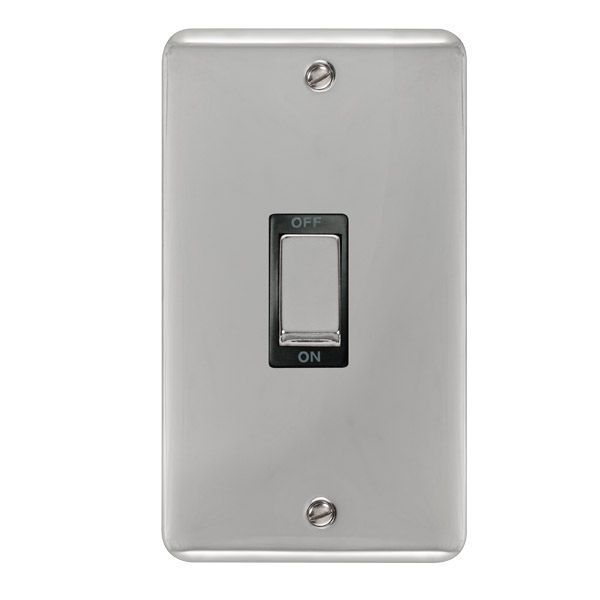 Watch a video of the Click DPCH502BK Deco Plus Polished Chrome 1 Gang Double Plate 45A 2 Pole Cooker Switch - Black Insert