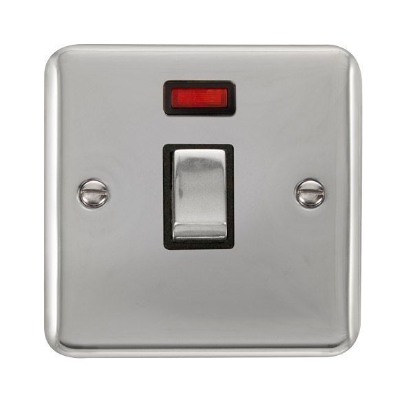 Watch a video of the Click DPCH723BK Deco Plus Polished Chrome Ingot 1 Gang 20A 2 Pole Neon Switch - Black Insert